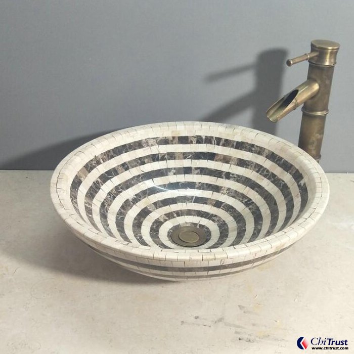 Mosaic marble stone basin CT-ST029